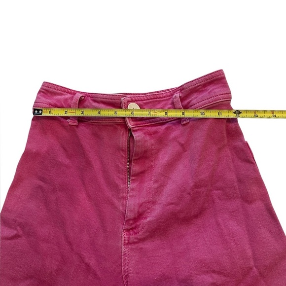 Zara Marine Straight Wide Leg Hot Pink Raw Hem Denim Jeans High Waist Size 2 - Picture 7 of 12